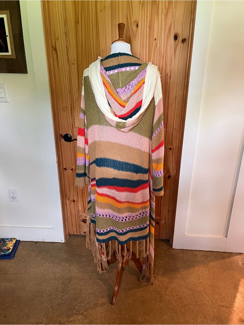 Free People Multicolor Striped Fringe Knit Open Cardigan sweater duster - Picture 5 of 8